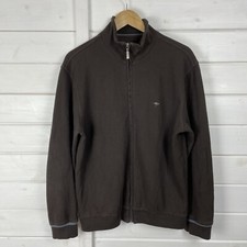 FYNCH HATTON Jumper Mens Size Medium Brown Full Zip Pima Cotton Cardigan