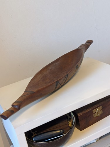 Hand carved wooden boat shaped - carved,