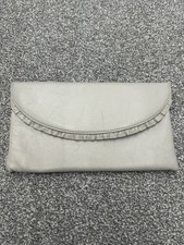 Jane Shilton England Made Vintage Grey Leather Clutch Bag Gold Magnetic Closure