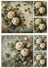 2 Sheets  - A4 Rice Paper Decoupage - Vintage, Victorian Rose, White, Upcycle