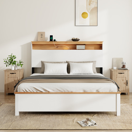 Queen bed frame with - bed, storage