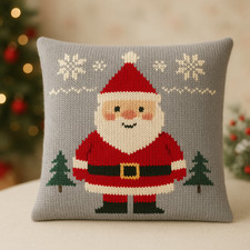 Knitting Pattern Father Christmas Cushion Cover Santa Snowflake Pillow Aran 18"