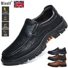 MENS LEATHER SLIP ON SHOES CASUAL SMART OFFICE WALKING MOCCASIN WORK LOAFERS NEW