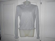 BNWOT Zara Light Grey Ruffle Neck Pointelle Fine Knit Short Jumper - M/UK8-10