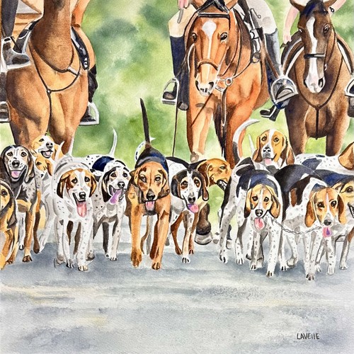 Fox hunting watercolor - fox,