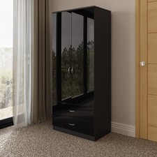 Black Gloss Wardrobe Combination 2 Door 2 Drawer Matt Black Frame