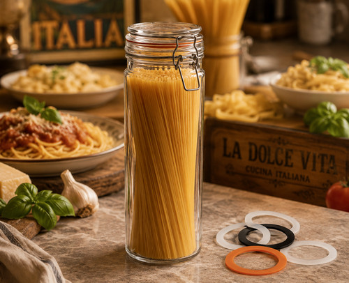 Glass spaghetti storage - spaghetti, jars