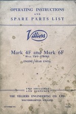 VILLIERS MARK 4F + MARK 6F 98cc 2-STROKE ENGINES USERS GUIDE + PARTS LIST 1961