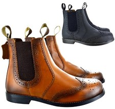 MENS NEW CHELSEA BROGUE TAN LEATHER SOLE DEALER SLIP ON ANKLE SHOES BOOTS SIZE