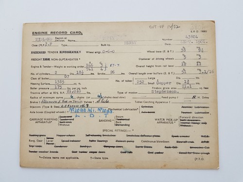 Engine record card 3804 43804 - engine,