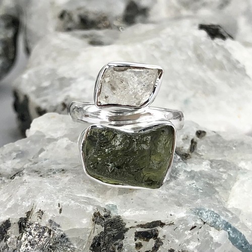 Natural moldavite and herkimer - and,