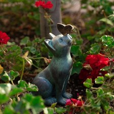Garden Ornaments Curious Cat with Butterfly Home Outdoor Indoor Resin Decoration