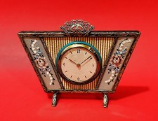 RARE Vintage Smiths Empire Art Deco Small Boudoir Clock Embroidered Petit Point