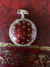 Antique 14ct gold red guilloche enamel Swiss pocket watch