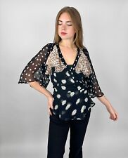 Celia Birtwell For Topshop Ruffle Black Floral Wrap Fluted Sleeve Blouse