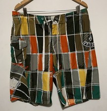 Volcom Boardshorts Mens 36 Green Orange Brown ModTech Drawstring Side Pocket