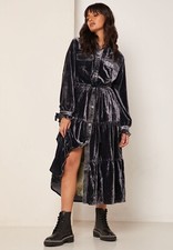 Free People Grey Velvet Duster Dress Coat Bella Donna size XS UK 8 to 10 Boho