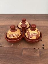 Moroccan Spice Tagine Trio Spice Holder Vintage Brown And Cream Q