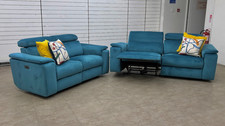 Furniture Village Nicoletti 'Davide' 3+2 Seater Sofa Teal Velvet Power Recliner
