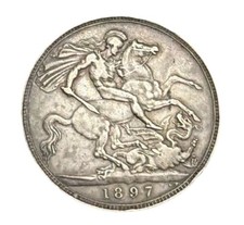 1897 Silver Queen Victoria Crown England Coin Antique