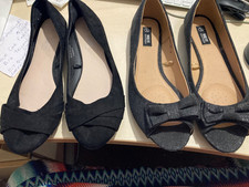 New size 9 wide fit black sparkly peep toe flat shoes & size 8 black flats