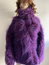 Stunning Fluffy Mohair Sweater Jumper Handmade Hand Knitted Unisex Blue Burdeaux