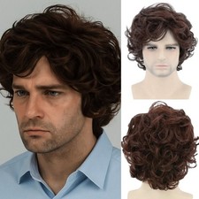 Men Short Curly Layered Wig Realistic Synthetic Men Wigs Fake Hair For Daily Use