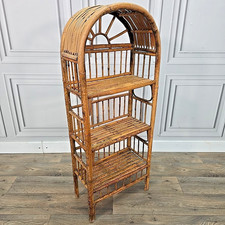 Vintage Bamboo Rattan Étagère – Arched Top Shelf Unit – Boho Retro Cane Bookcase
