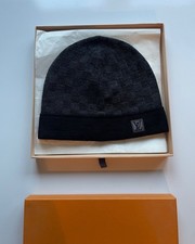 Old Season Louis Vuitton Grey and Black Petit Damier Beanie Hat  