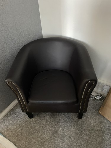 Tub chair faux leather brown - leather,