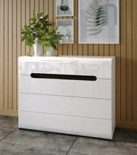 Chest of Drawers Wide Storage Unit Handleless Modern Bedroom White Gloss Azteca