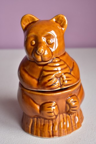 Vintage ceramic bear honey pot - ceramic,