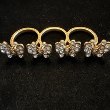 Butterfly Fashion Gold Tone Knuckle Duster Rhinestone Triple Ring 6.5 (Lot# 394)
