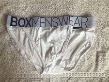NEW STYLE SEXY ‘BOX’ MENSWEAR DEFINED CROTCH TANGA BRIEFS WHITE SMALL