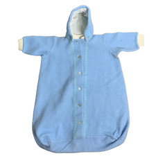 Vintage 70s Baby Infant Bunting 0-12m Blue Fleece Stroller Sac Hooded