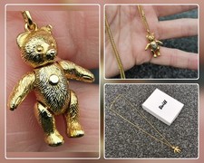 Vintage Steiff Gold-Plated Teddy Bear Articulated Pendant with Necklace, Boxed