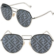 FENDI FFM0073S GRID 0073 Silver Black FF Print Mirror Monogram Metal Sunglasses