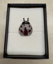 Ladybird Brooch - Silver Tone, Red & Black Enamel with Clear Diamante - New