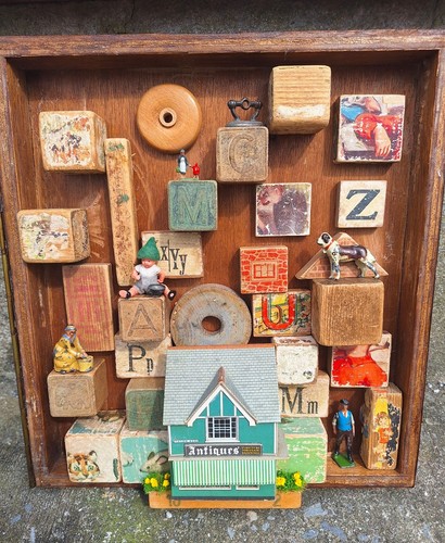 Antique wooden toy blocks - wooden,