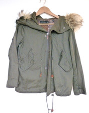 ZARA khaki green HERITAGE PARKA HOODIE COAT with remov. faux fur Size M Size 12