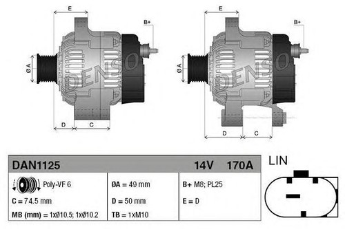 Denso alternator dan1125 - denso,