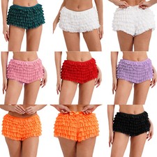 UK Women's Lolita Shorts Ruffled Pettipants Elastic Waist Tiered Mesh Bloomers