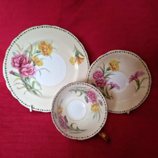 RARE VINTAGE AYNSLEY DIANTHUS DESIGN DORIS  SHAPED CABINET TEA TRIO