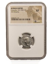 Rare Roman Silver Denarius of Caracalla (AD 198-217) - NGC XF - Collectible Coin