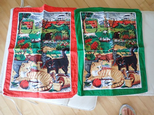 Cat vintage tea towels - cat,