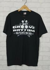 VINTAGE RETRO 90S BRIGHT BOLD ROCK GROOVE RHYTHM STICKS BAND GRAPHIC T SHIRT TOP