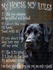 Black Labrador My House My Rules funny  Retro style metal tin sign/plaque gift