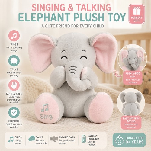 Talking singing elephant - talking, plush