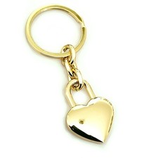 Mirror Polished Gold Heart Shaped Padlock Keyring Keychain Charm