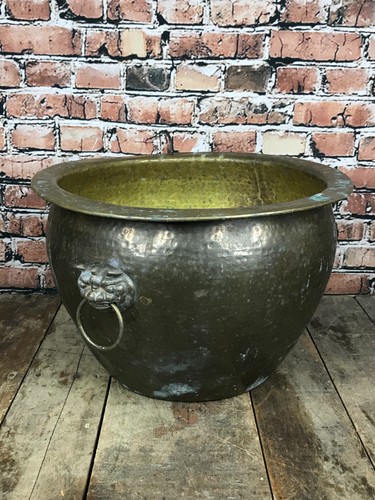Large hammered brass planter - brass,